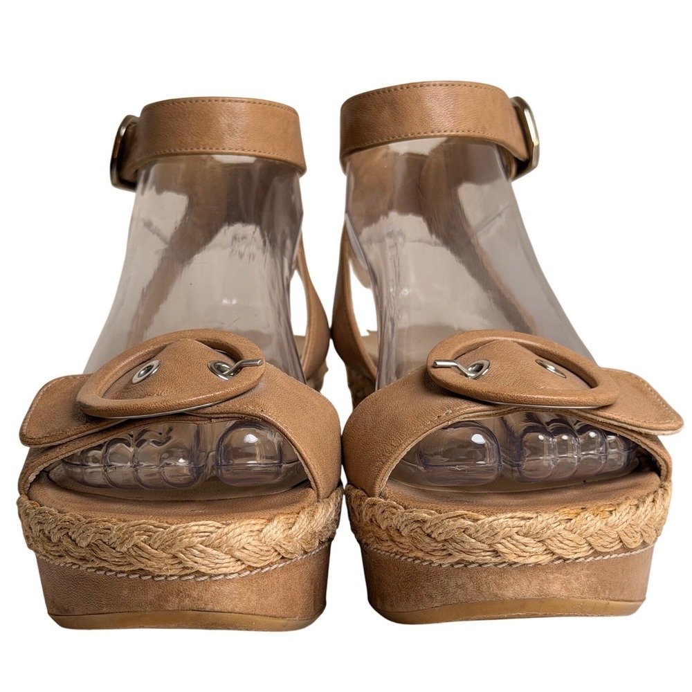 Stuart Weitzman Leather Espadrille Wedge Sandals Tan Ankle Strap Spain 7.5 - Picture 9 of 14